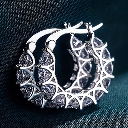 A pair of elegant zircon paved round ring earrings, luxury fashion women's jewelry, perfect for engagements, parties and everyday wear