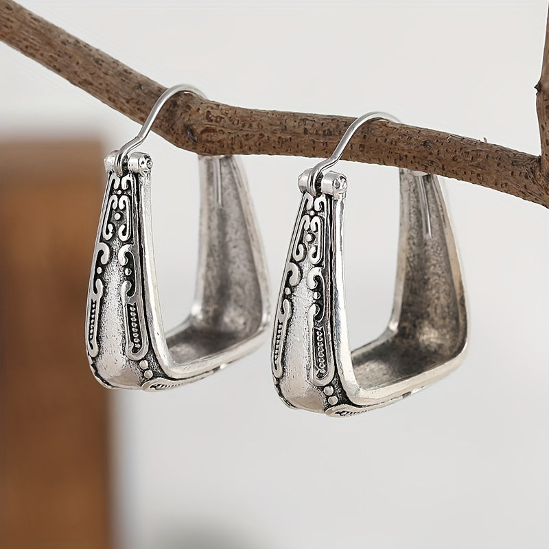 Vintage metal artisan earrings, bohemian style earrings, handmade style earrings, Women's textured round earrings, Women's loop earrings