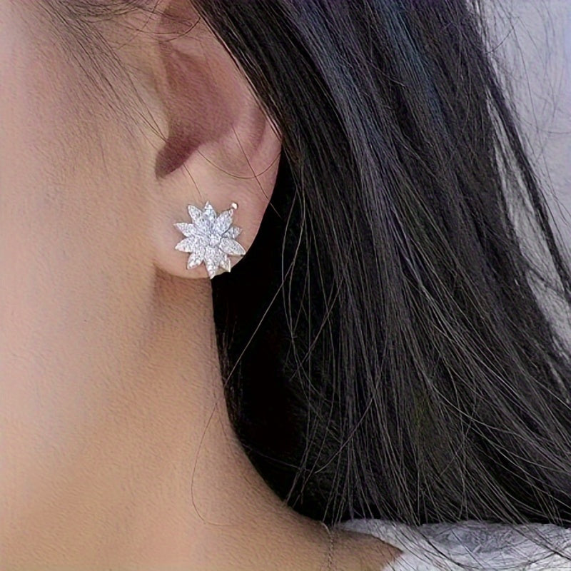 Exquisite micro-paved synthetic Zirconia flower earrings for girls, elegant earrings for weddings, engagements, Christmas parties and Casual Attire