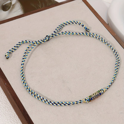 A tribal style handwoven rope pendant necklace for women with copper metal letter pendant - stylish vacation party jewelry accessories, unplated - daily and party wear, suitable for all seasons (1 piece)