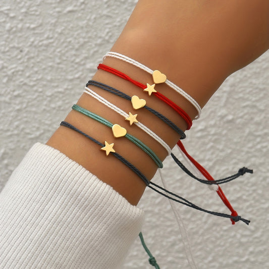 6-Piece bracelet with beads in the shape of hearts and stars