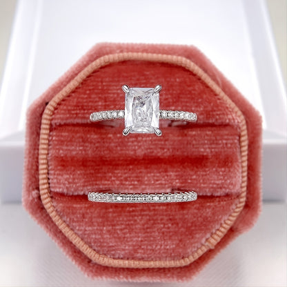 2 Pieces/Set Ladies Wedding Ring Square Cut White Sapphire Silver Plated Ring Proposal Gift (No Box)