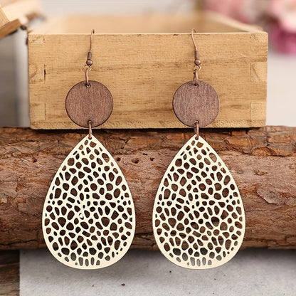 Vintage style hollow PU leather hanging earrings, iron pillars, no feathers, suitable for daily wear and gift giving, multi-functional jewelry | vintage earrings | iron ear hooks, novelty earrings