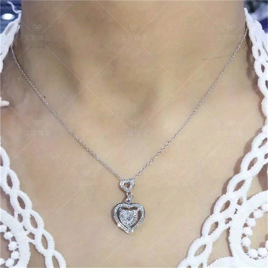 925 Silver Plated Heart Necklace Romantic Wedding Bride Collarbone Necklace Engagement Party Jewelry