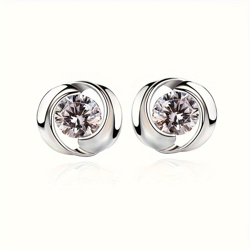 Round inlaid shiny zircon stud earrings, women's daily casual party stud earrings jewelry gift