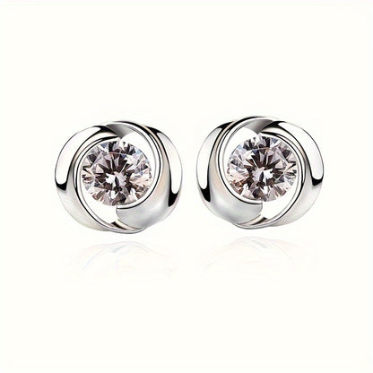 Round inlaid shiny zircon stud earrings, women's daily casual party stud earrings jewelry gift