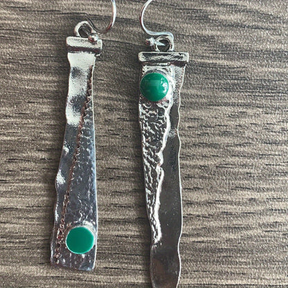 European and American retro Thai silver serrated earrings, emerald creative earrings