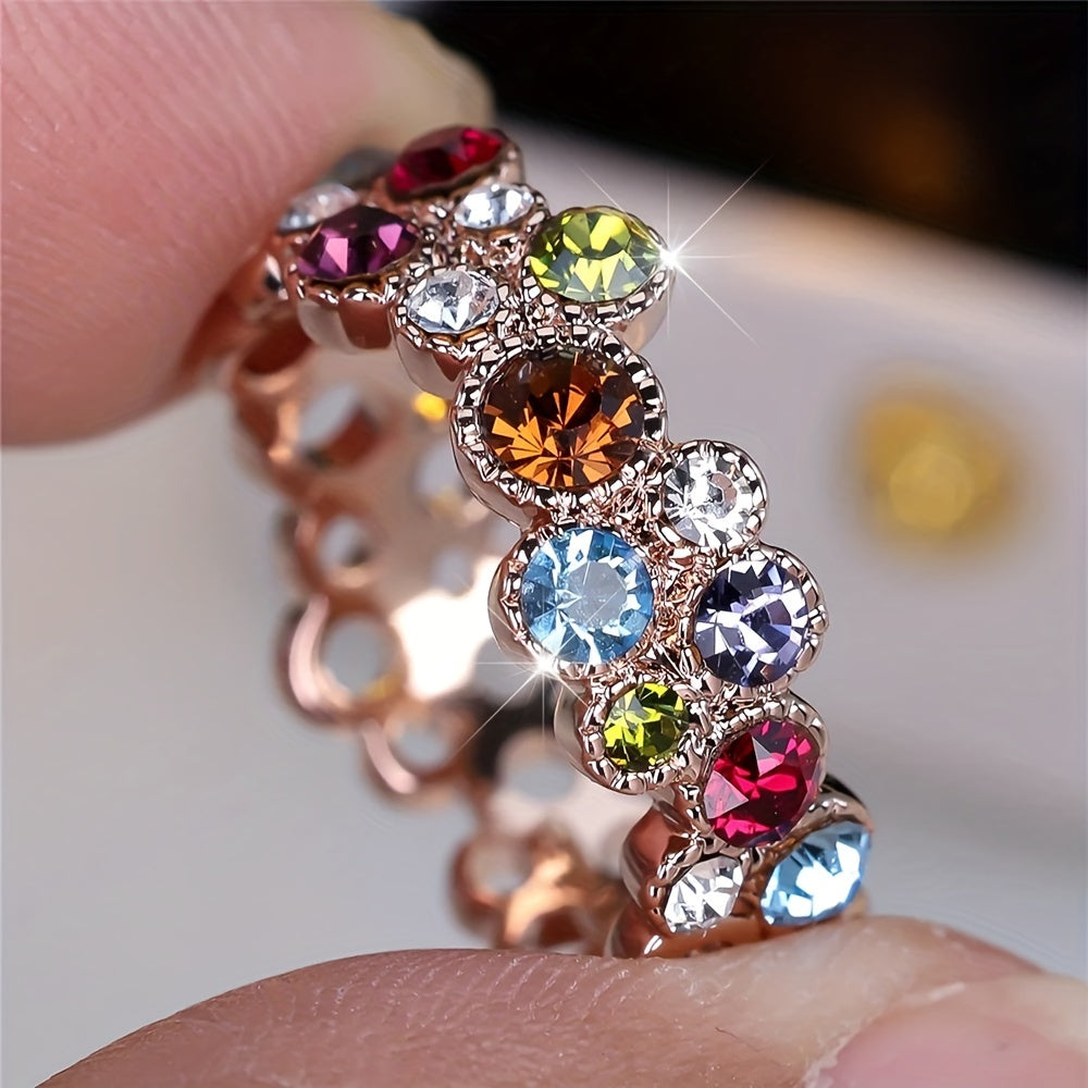 Luxury Bohemian Blue Red Rainbow Cubic Zirconia Ring - Vintage Bridal Jewelry for Weddings and Parties
