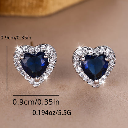 2 unique heart-shaped earrings with blue synthetic zirconia earrings for Valentine's Day