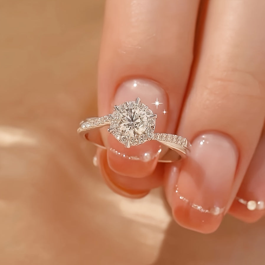 Elegant 4-claw round zircon engagement ring, special flower ring, exquisite accessories, luxury anniversary Valentine's Day gift