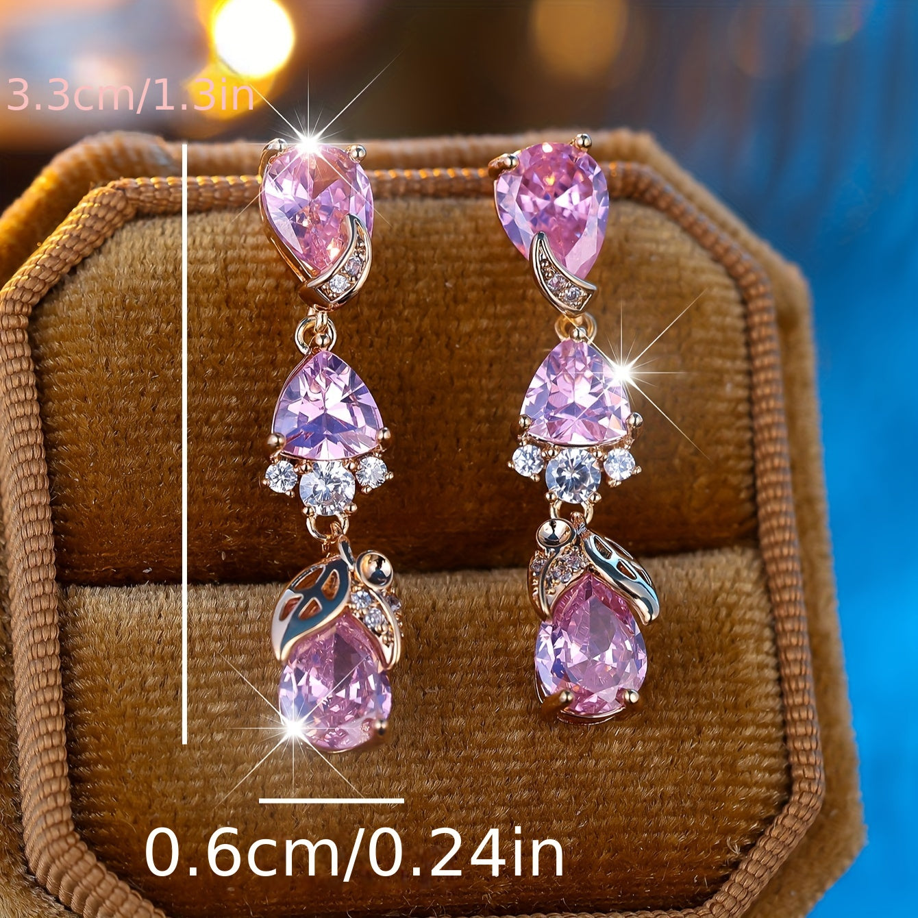 Pink sparkling Zirconia long fringed earrings, elegant luxury style, copper jewelry banquet wedding accessories