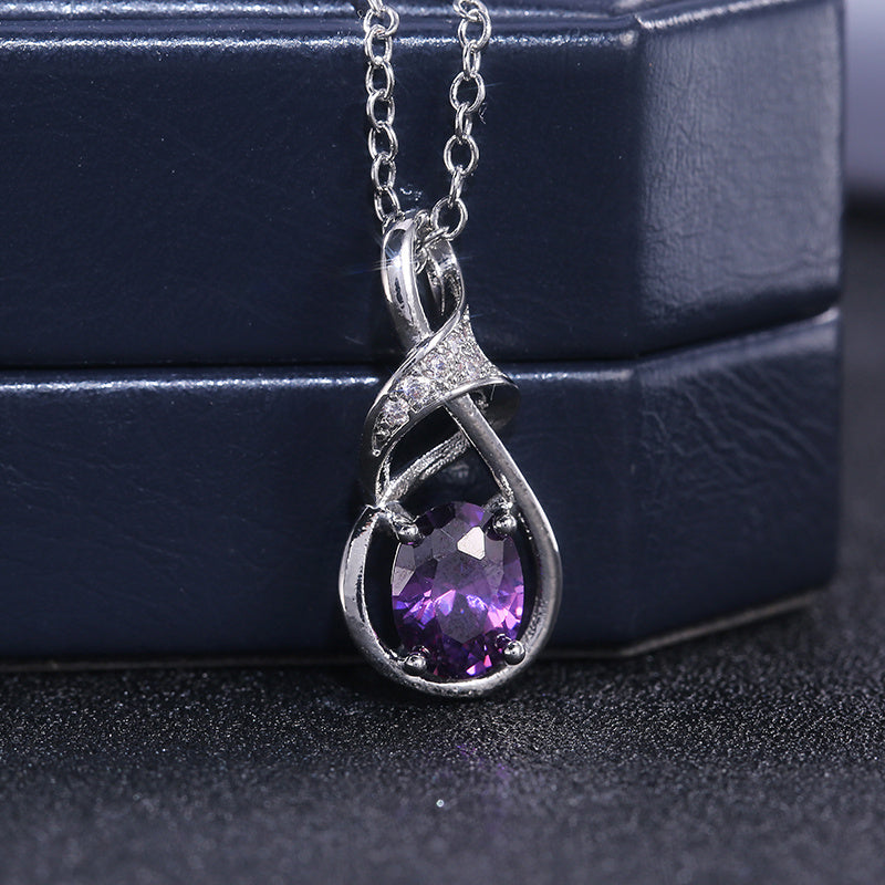 Elegant Silver Tone Oval Amethyst Pendant Necklace with Cubic Zirconia - Perfect for Weddings with Everyday Glamour, February Birthstone