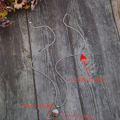 Desert Cactus Decorative Oval Pendant Necklace Western Resin Pendant Necklace Casual Accessories