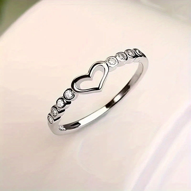 Creative Design Hollow 925 Silver Plated Microdense Zirconia Heart Ring Women's Engagement Wedding Daily Casual Fashion Gift
