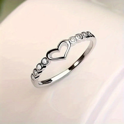 Creative Design Hollow 925 Silver Plated Microdense Zirconia Heart Ring Women's Engagement Wedding Daily Casual Fashion Gift