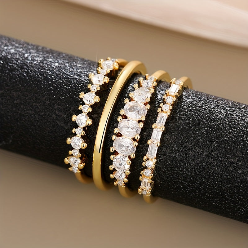 4 minimalist stacked rings 14k gold-plated full Zirconia engagement banquet decoration luxury jewelry