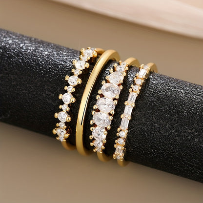 4 minimalist stacked rings 14k gold-plated full Zirconia engagement banquet decoration luxury jewelry