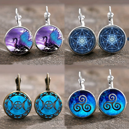 Vintage dragon design drop ear earrings, silver galvanized alloy, glass inlay, iron ear needles, daily wear fashion jewelry, suitable for all seasons