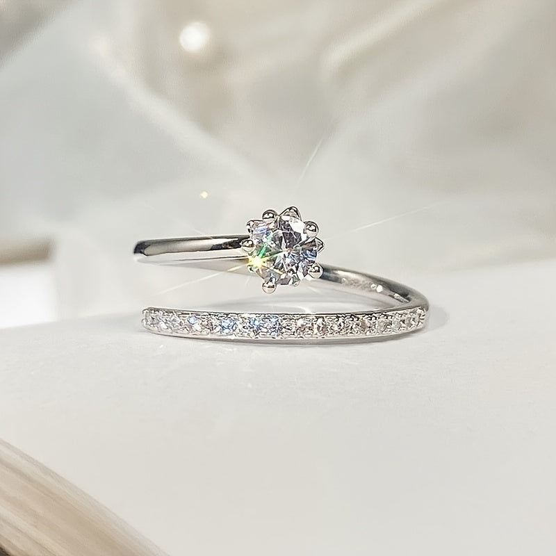 Exquisite 5-claw, zircon, opening, ring, ladies, daily, casual, party, wedding, decoration