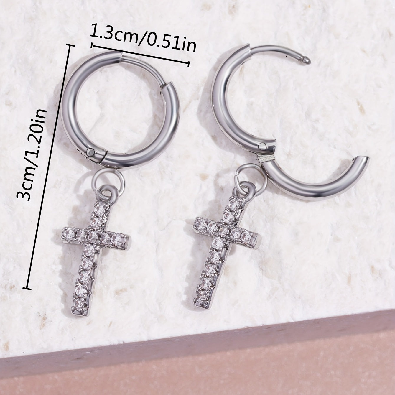 1 Pair of Punk Hip Hop Cubic Zirconia Cross Pendant Earrings for Men
