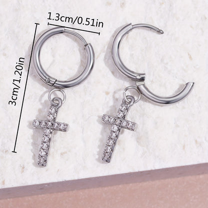 1 Pair of Punk Hip Hop Cubic Zirconia Cross Pendant Earrings for Men