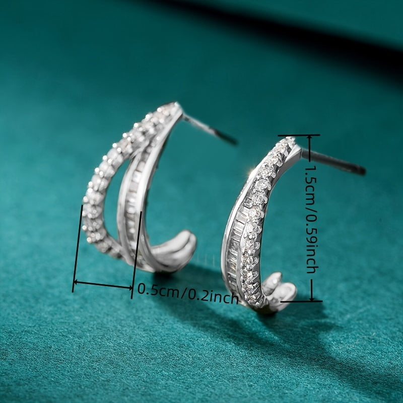 Stylish and simple geometric double curved micro-shop zircon earrings women's party vacation daily leisure accessories