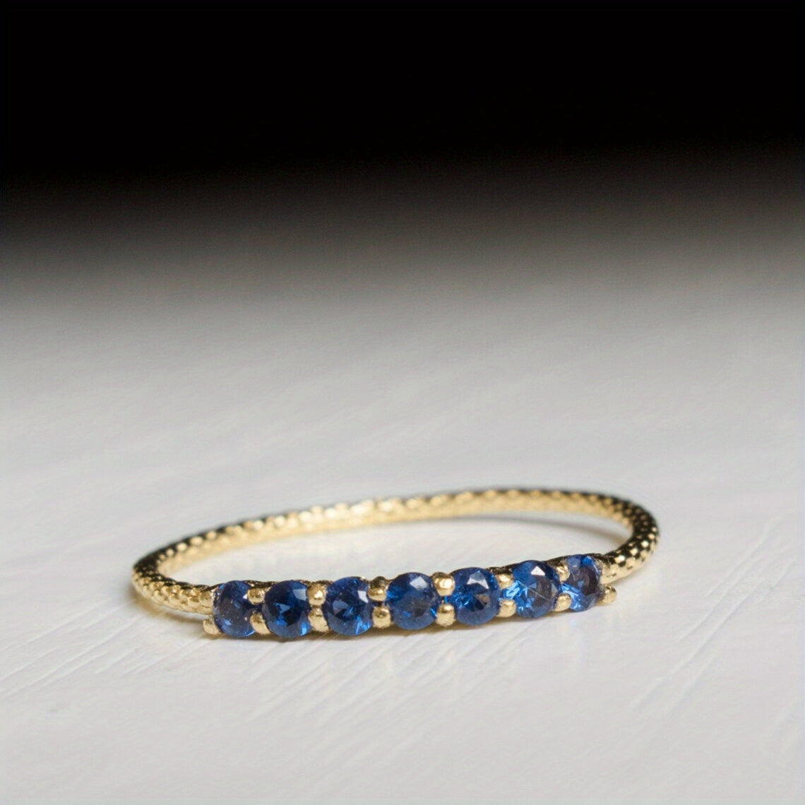 Chic Promise Ring Paved A Row Of Blue Gemstone 18k Gold Plated Perfect Anniversary / Birthday Gift For Your Love Also Match Daily Outfits