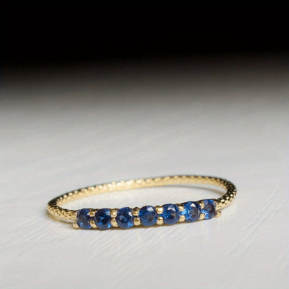 Chic Promise Ring Paved A Row Of Blue Gemstone 18k Gold Plated Perfect Anniversary / Birthday Gift For Your Love Also Match Daily Outfits