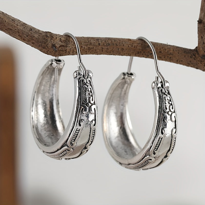 Vintage bohemian earrings, 925 silver galvanized alloy, handmade with texture art, copper ear needles, suitable for daily wear and gift giving, ladies, suitable for Valentine's Day