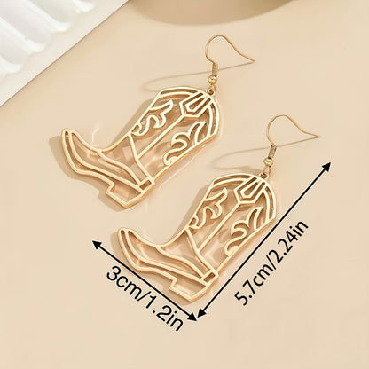 Vintage cowboy boots carved hollow pendant earrings, vintage Western style jewelry, fashionable women's gifts