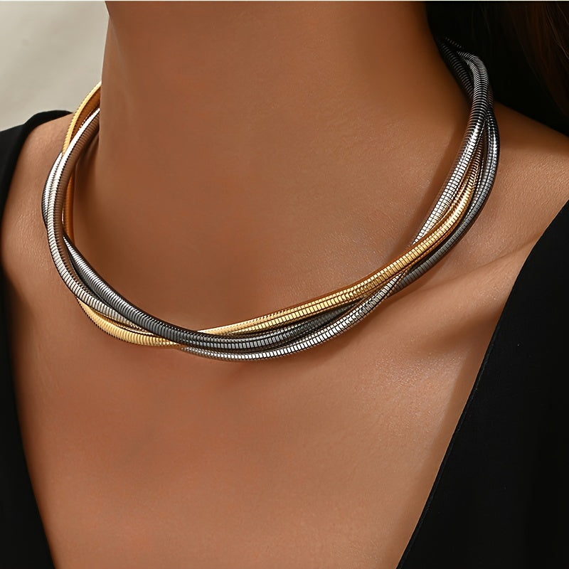 Three-strand alloy necklace plated with 14K gold - women's simple and sexy style, no mosaic, suitable for daily wear, suitable for all seasons