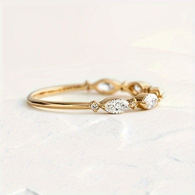 1 Elegant Ladies Eternal Ring, Simple Claw Set Cubic Zirconia Slim Stacked Ring, Versatile Jewelry, Suitable for Daily and Casual Party Outfits, Minimalist Style