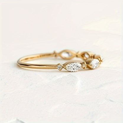 1 Elegant Ladies Eternal Ring, Simple Claw Set Cubic Zirconia Slim Stacked Ring, Versatile Jewelry, Suitable for Daily and Casual Party Outfits, Minimalist Style