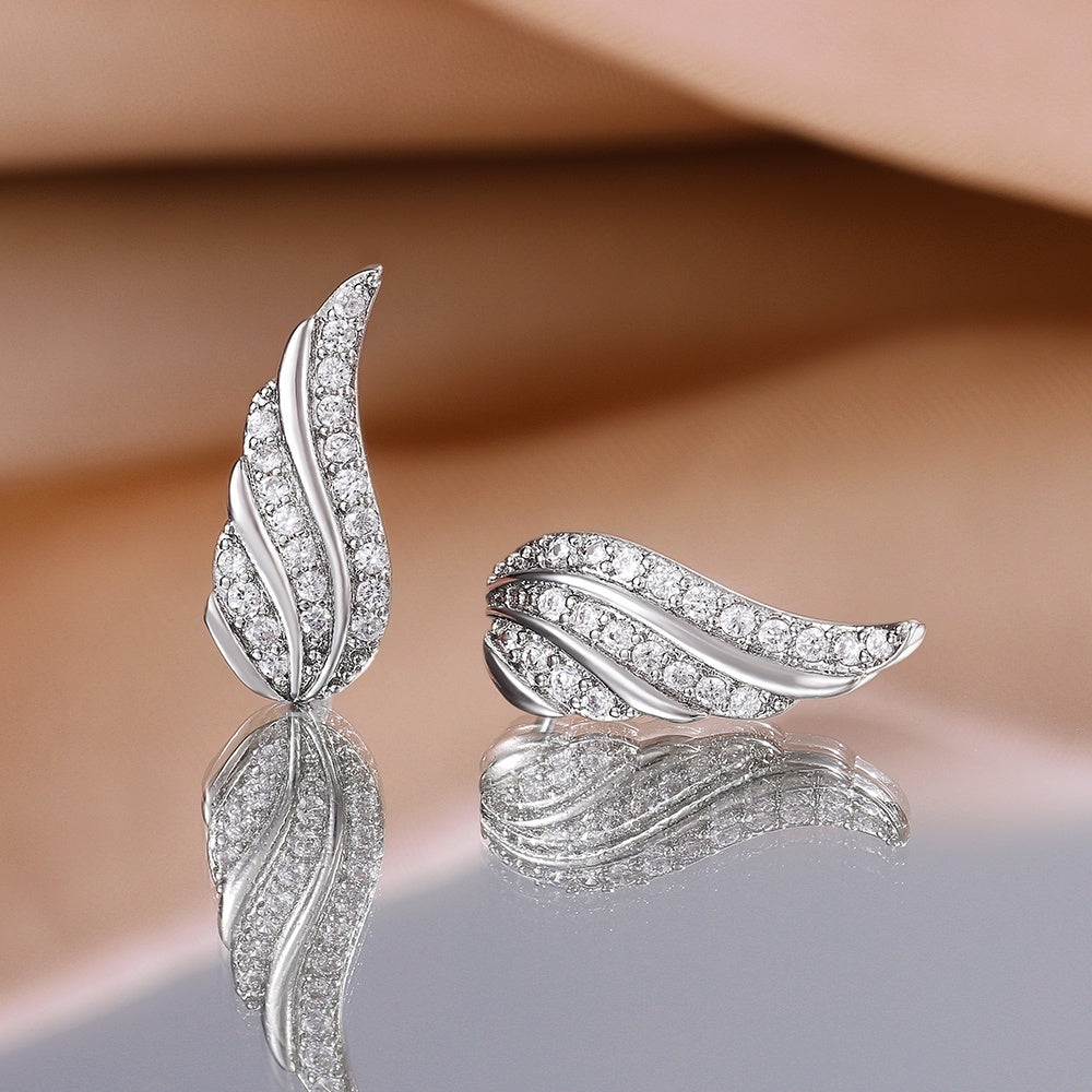 Cute Angel Wings 925 Silver Plated Zircon Stud Earrings, Ladies Elegant Accessories