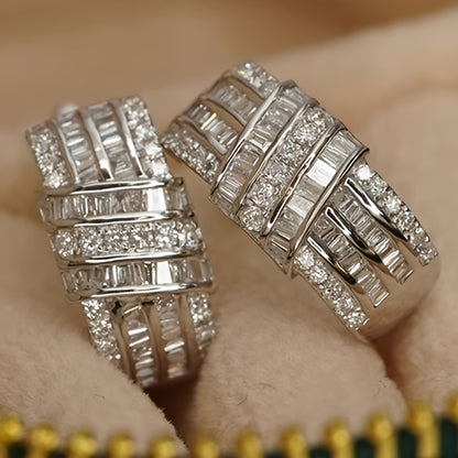 Ladies Elegant Copper Ring Earrings - Synthetic Cubic Zirconia, Shiny Style, Nickel Free, Everyday & Wedding Occasions, April Birthstones, All Season Accessories