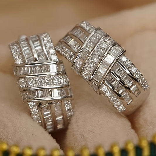 Ladies Elegant Copper Ring Earrings - Synthetic Cubic Zirconia, Shiny Style, Nickel Free, Everyday & Wedding Occasions, April Birthstones, All Season Accessories