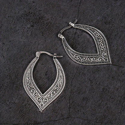 Bohemian Retro Square Engraved Earrings - Silver Galvanized Alloy, Ladies Fashion Hook Design