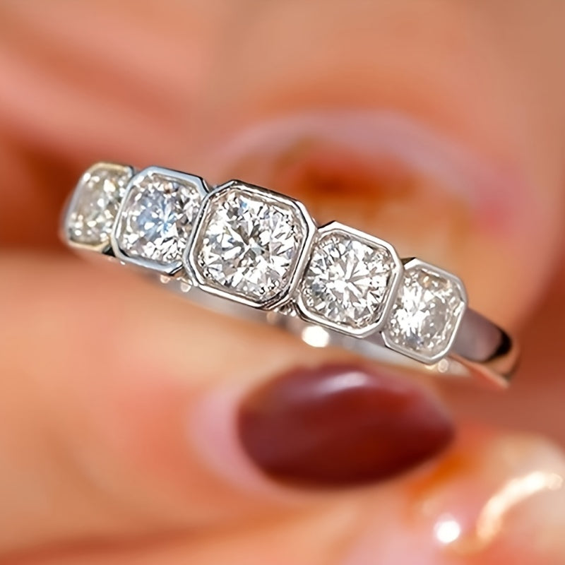 Elegant Single Row Sparkling Zirconia Ladies Engagement Ring - Stylish and minimalist with April Birthstone, made of copper, perfect for marriage proposals and everyday wear