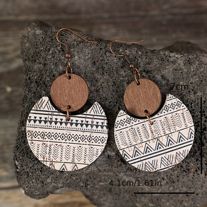 Trendy women's gifts, showing a thick crescent-shaped symmetrical geometric pattern pendant earrings, retro bohemian resin jewelry