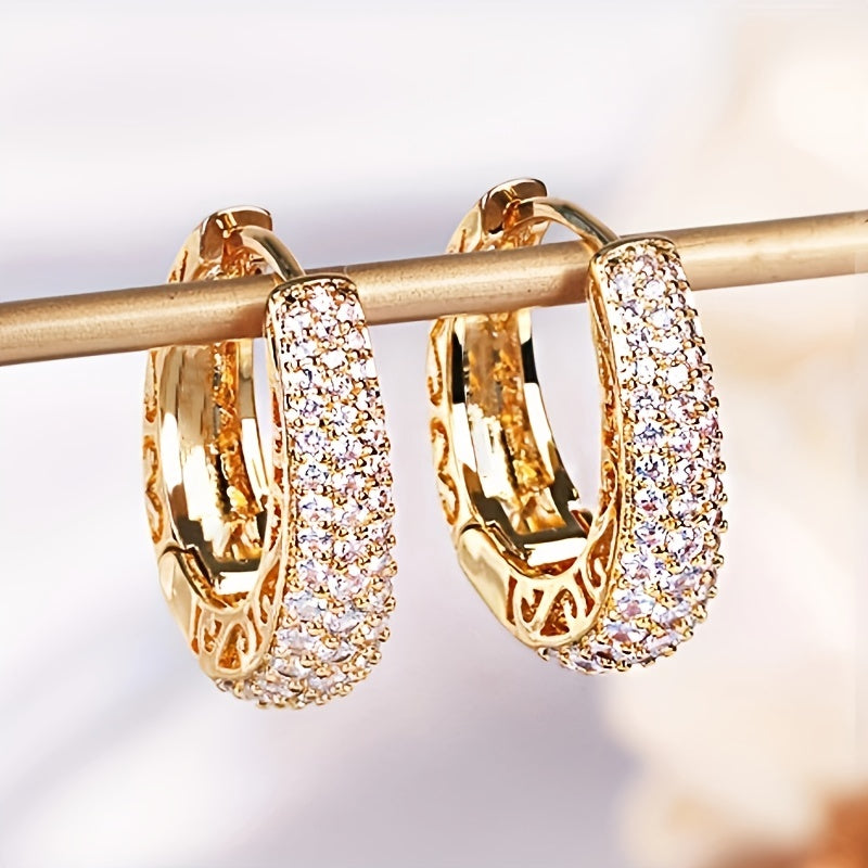Elegant 18K gold-plated hoop earrings with microZirconia for ladies - sparkling bridal and fashion jewelry for weddings, parties and casual wear