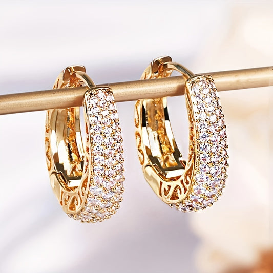 Elegant 18K gold-plated hoop earrings with microZirconia for ladies - sparkling bridal and fashion jewelry for weddings, parties and casual wear