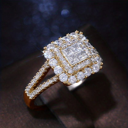 Square Set Crystal Zirconia Bridal Wedding Ring