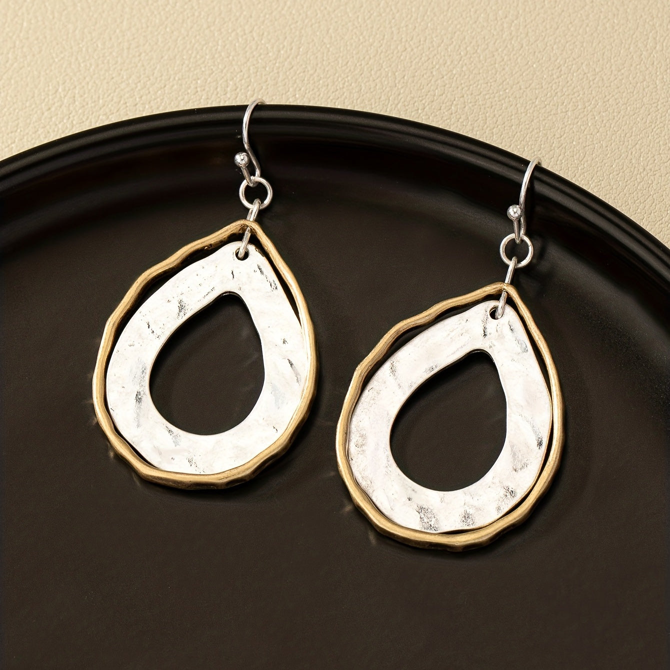 Fashion Women's daily leisure gift, retro simple wind zinc alloy double-layer hollow water drop pendant earrings