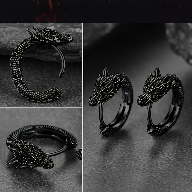 dragon earrings, gothpunk animal theme, copper nickel-plated lead-free, suitable for everyday and party occasions, Halloween accessories - a pair