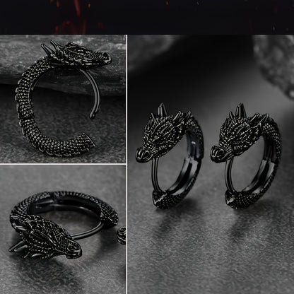 dragon earrings, gothpunk animal theme, copper nickel-plated lead-free, suitable for everyday and party occasions, Halloween accessories - a pair