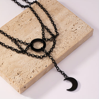 Gothic style black crescent pendant collar necklace, vintage style collar necklace, holiday fashion jewelry, Eid al-Fitr and Ramadan gifts
