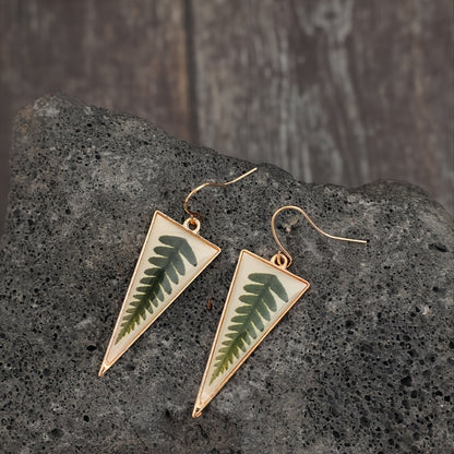 Transparent triangular green leaf pattern pendant earrings retro minimalist style alloy jewelry holiday earrings