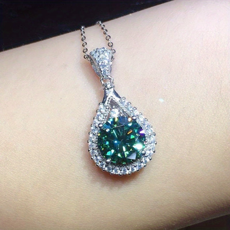 925 Silver Plated Round Cut Emerald Pendant Necklace Ladies Wedding Party Necklace