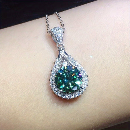 925 Silver Plated Round Cut Emerald Pendant Necklace Ladies Wedding Party Necklace