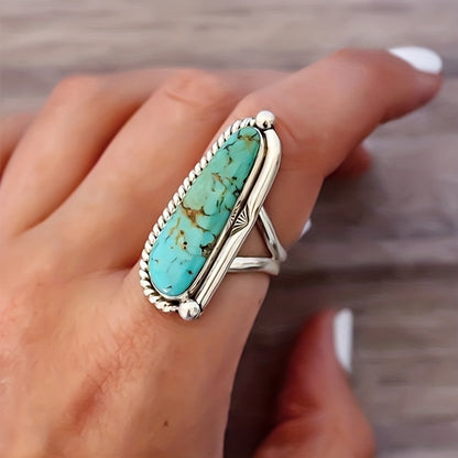 Classical water drop ring set with turquoise, silver-plated zinc alloy evening decoration gift, suitable for women